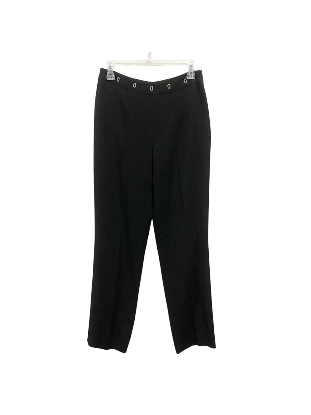 Vintage Escada‎ Black Wool Slacks Grommet Waist Designer Trousers Size 38